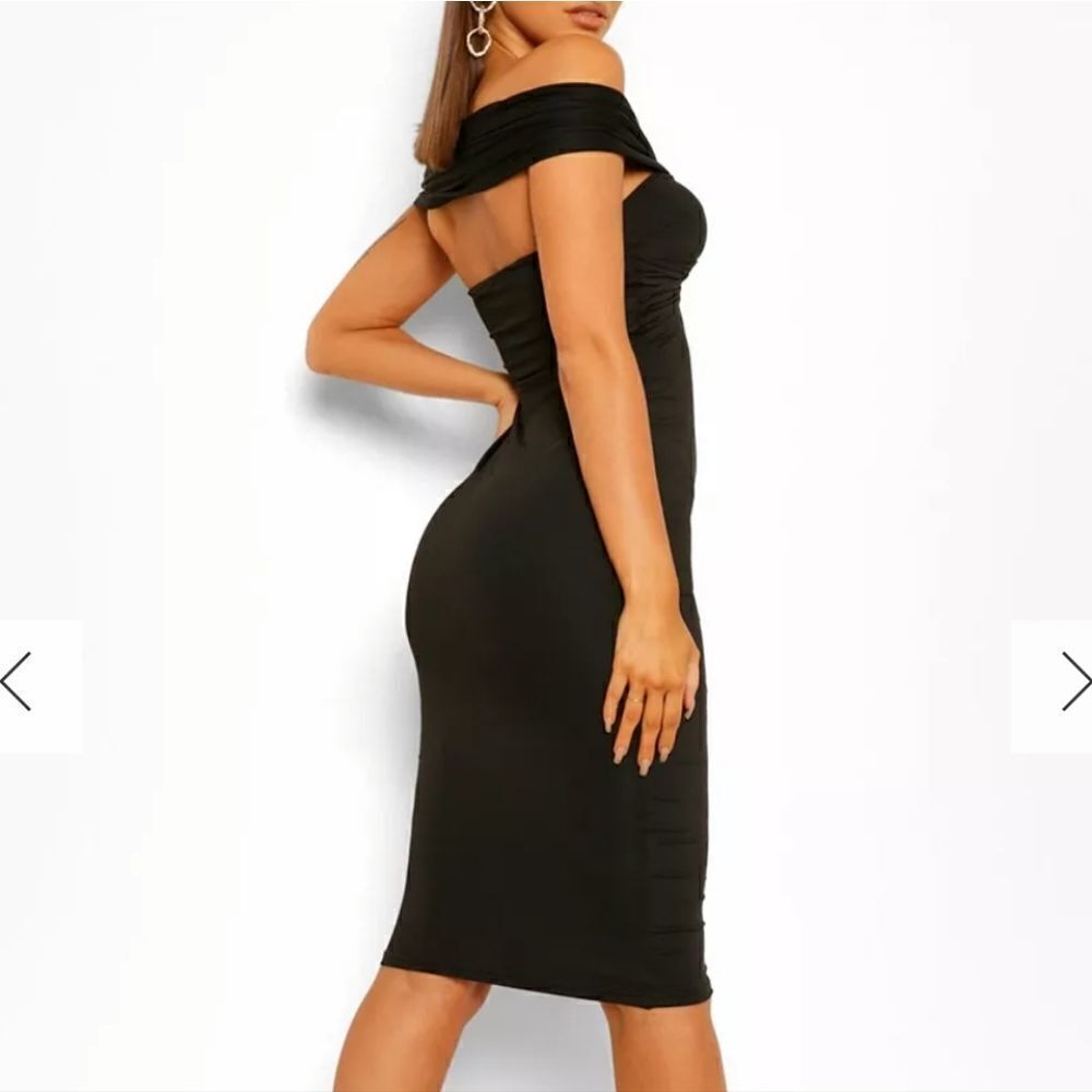 Boohoo off the shoulder knot front midi dress - Picture 6 of 16